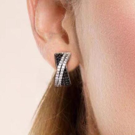 6Ct Black&White Sapphire Round Cut Hoop Earrings