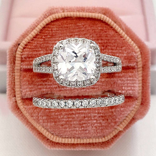 10Ct White Sapphire Asscher Cut Rings Set