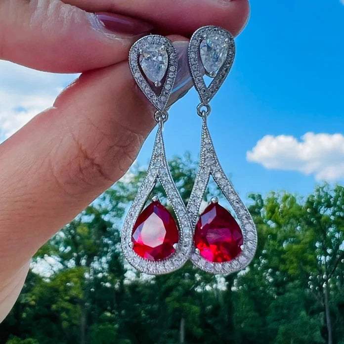 Red Sapphire Pear Cut Jewelry Set