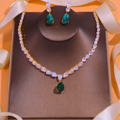 Green&White Sapphire Pear Cut Jewelry Set