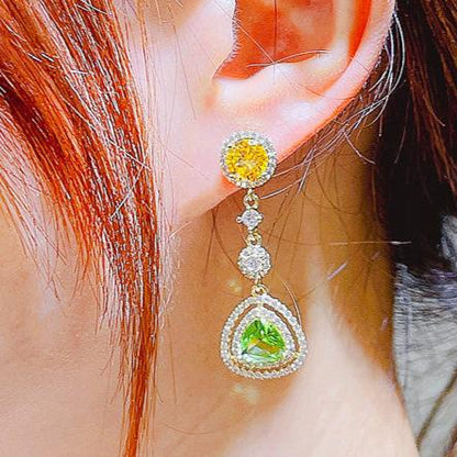 14Ct Yellow&Green Sapphire Triangular Cut Drop Earrings