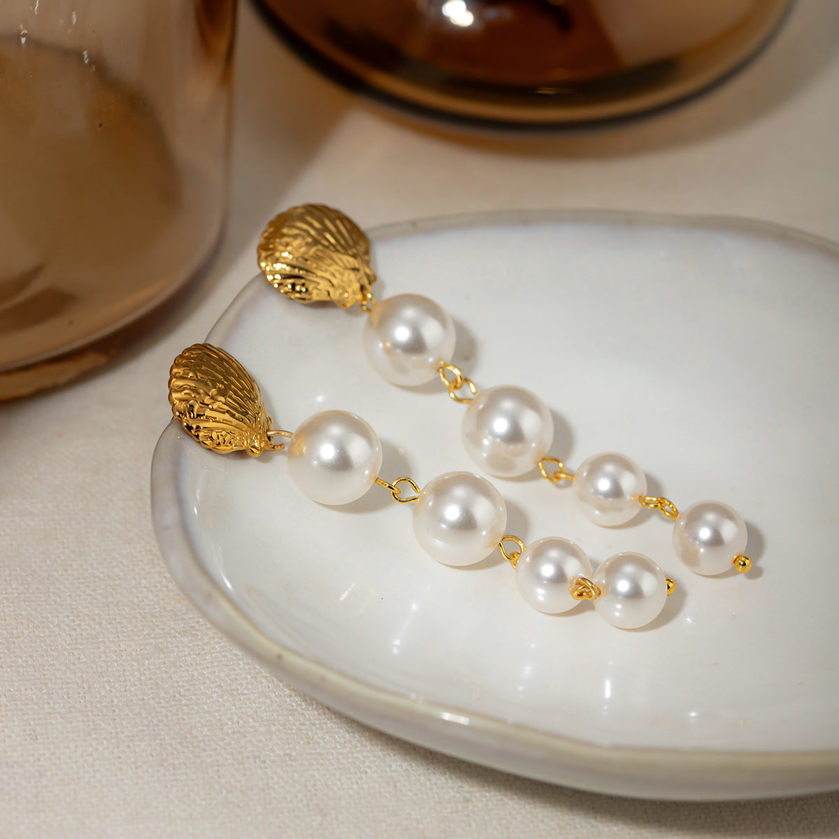 Round Shells Pearls tassels Earrings