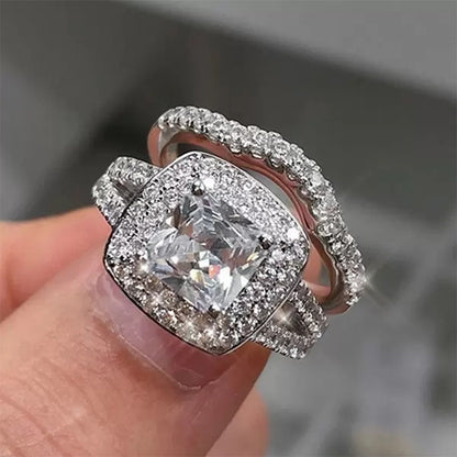 10Ct White Sapphire Asscher Cut Engaement Rings Set