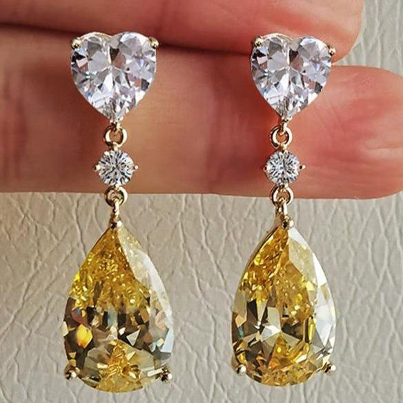 14Ct Yellow Sapphire Pear Cut Drop Earrings