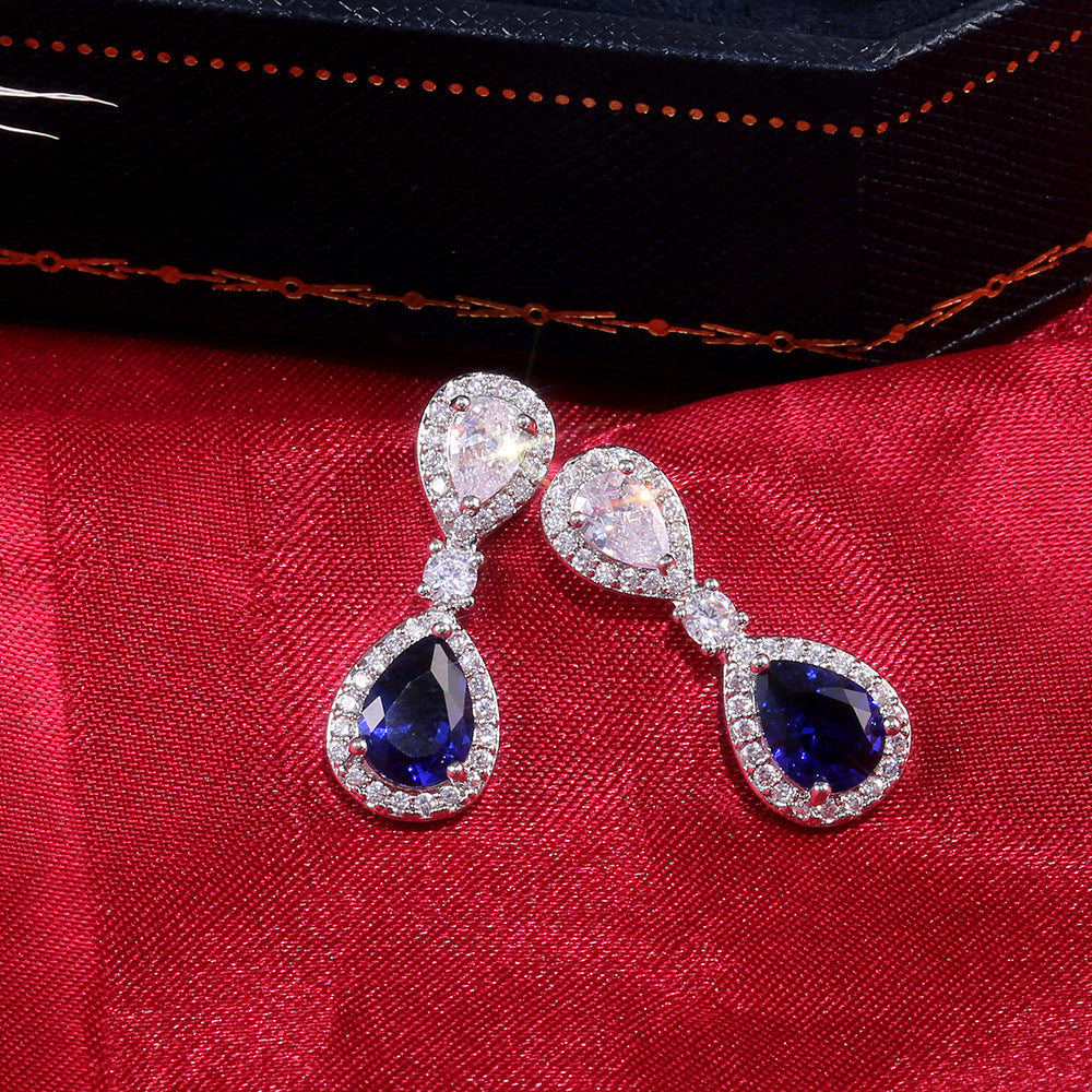 14Ct Blue&White Sapphire Pear Cut Drop Earrings