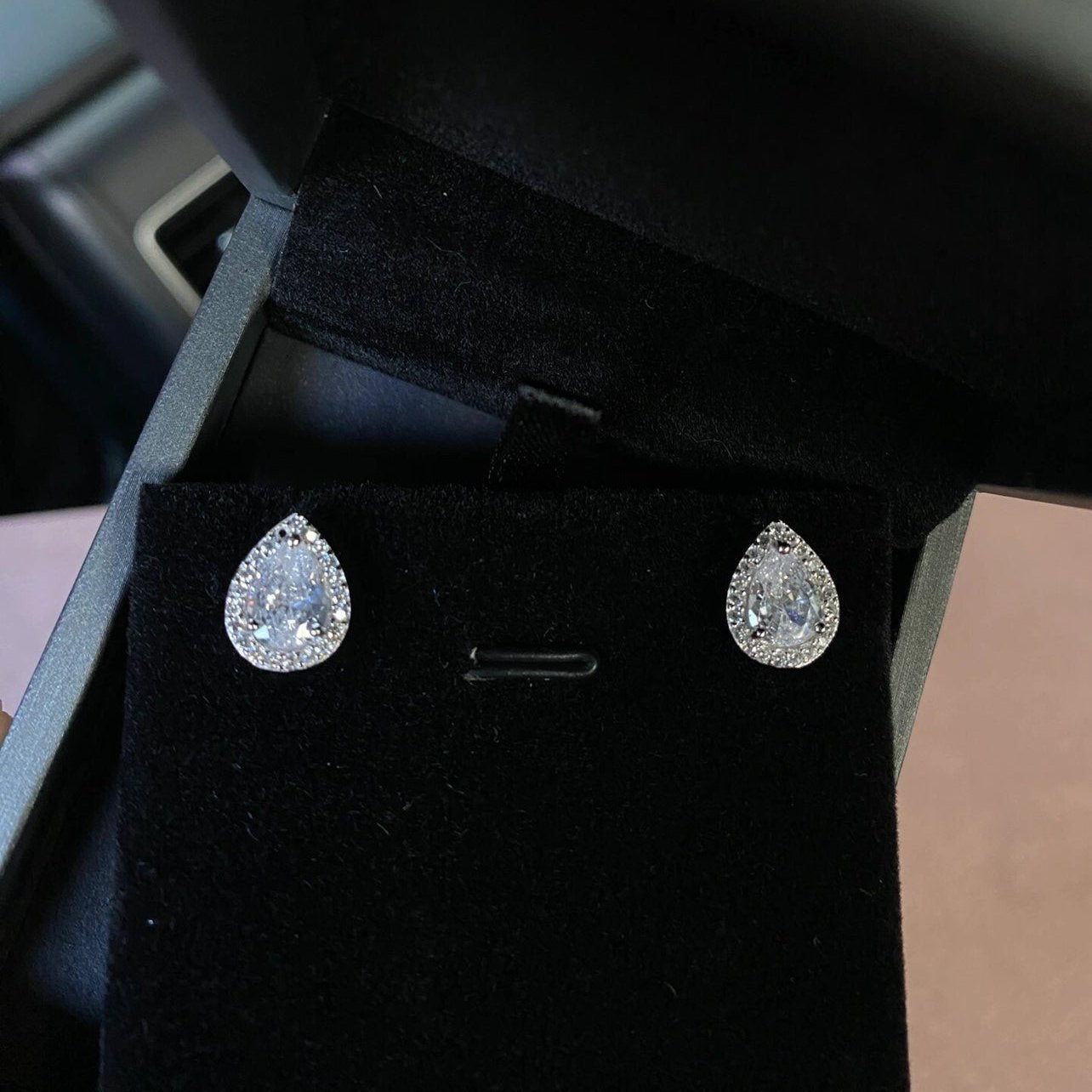 8Ct White Sapphire Pear Cut Stud Earrings