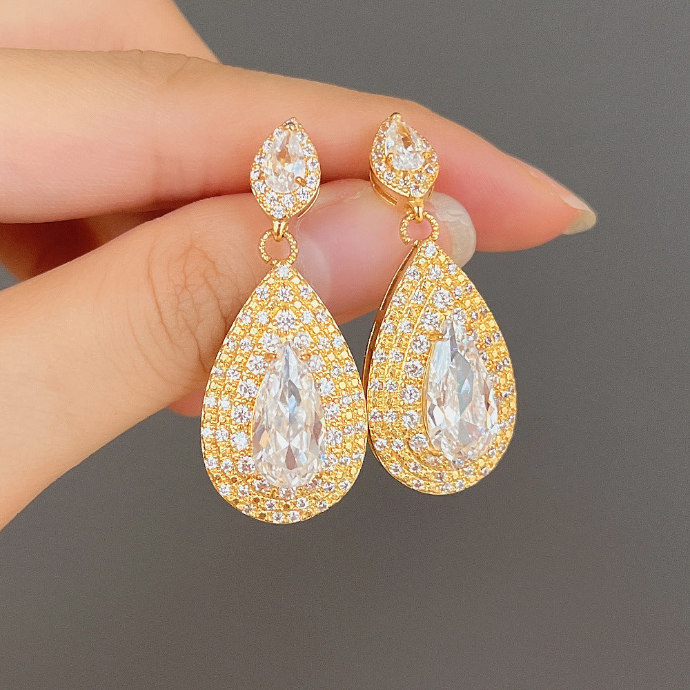 16Ct White Sapphire Pear Cut Drop Earrings