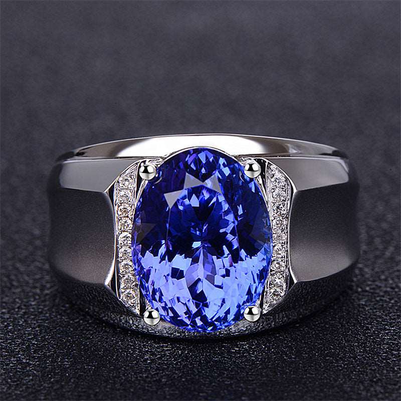 10Ct Blue Sapphire Oval Cut Men's Ring