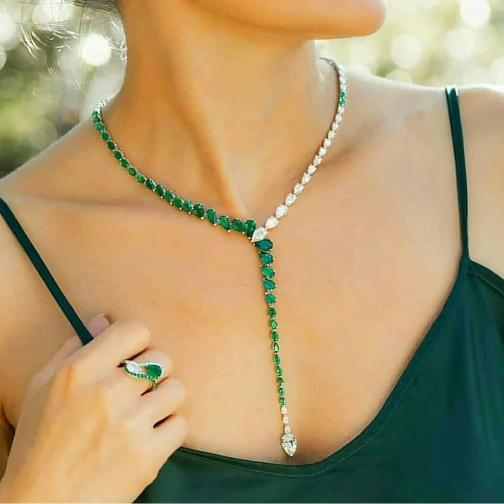 20Ct Green Sapphire  Pear Cut Necklace