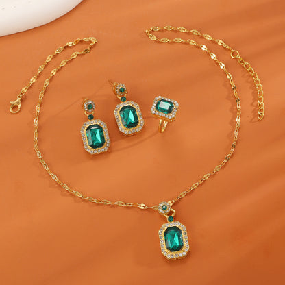 Green Sapphire Cushion Cut Jewelry Set