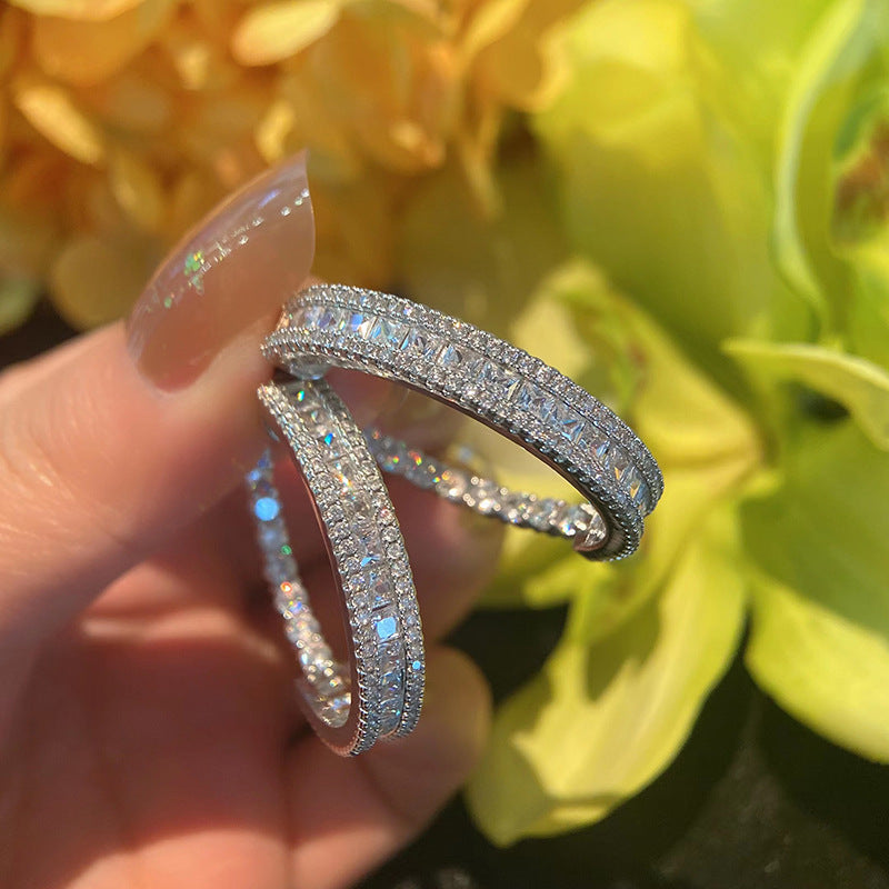 16Ct White Sapphire Baguette Cut Hoop Earrings