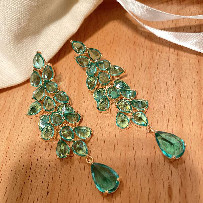 16Ct Green Sapphire Pear Cut Drop  Earrings