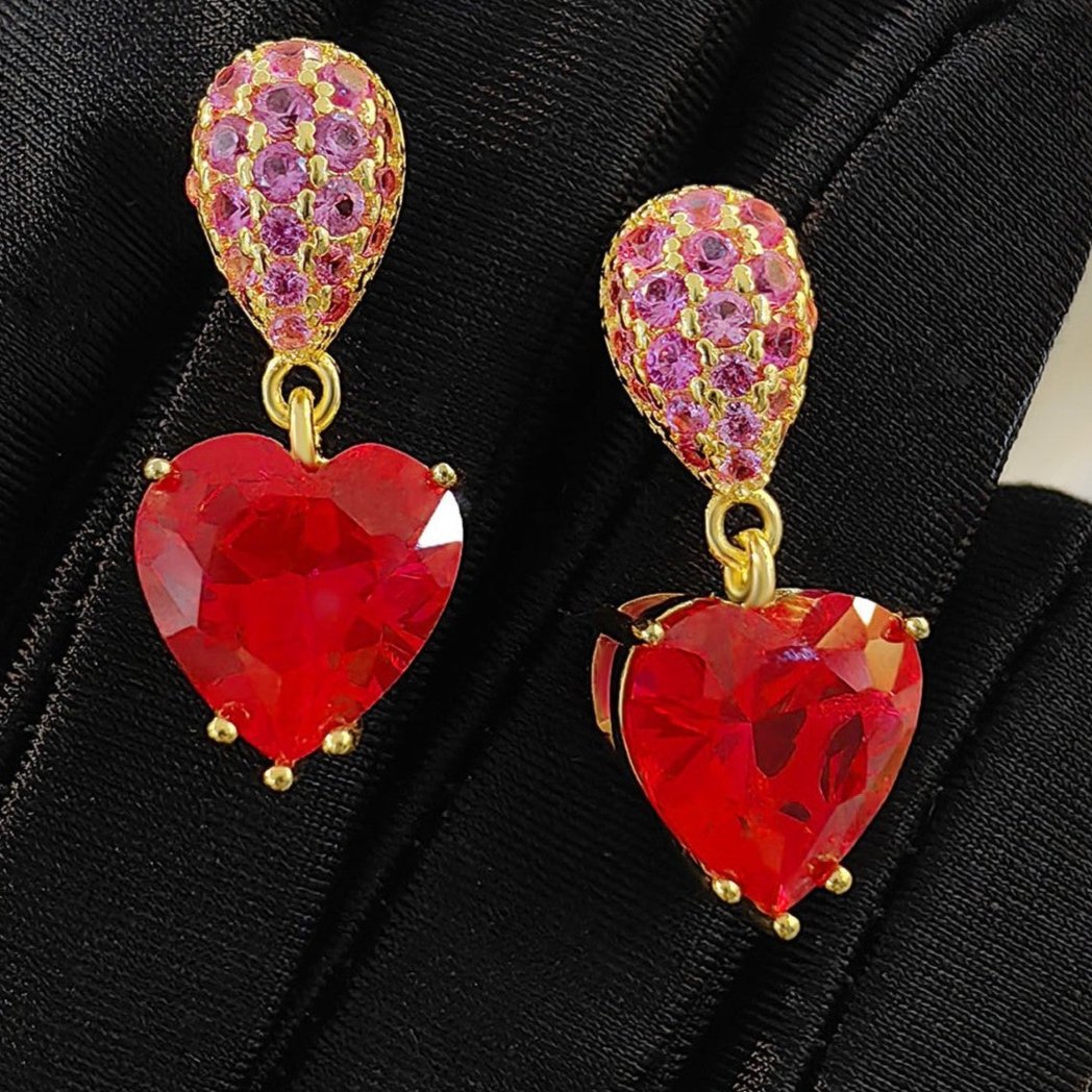 8Ct Red Sapphire Heart Cut Drop Earrings