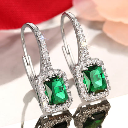 12Ct  Green Sapphire Baguette Cut Drop Earrings