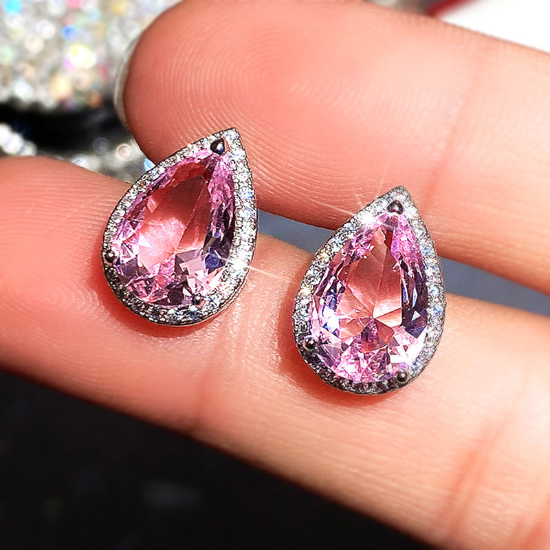 16Ct Pink Sapphire Pear Cut  Stud Earrings