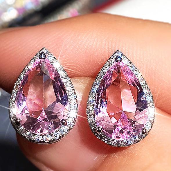 16Ct Pink Sapphire Pear Cut  Stud Earrings