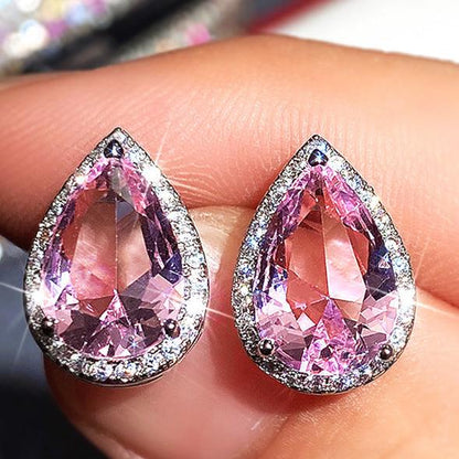 16Ct Pink Sapphire Pear Cut  Stud Earrings