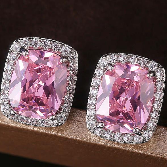 14Ct Pink Sapphire Cushion Cut Stud Earrings