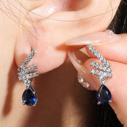 12Ct Blue Sapphire Pear Cut Drop Earrings