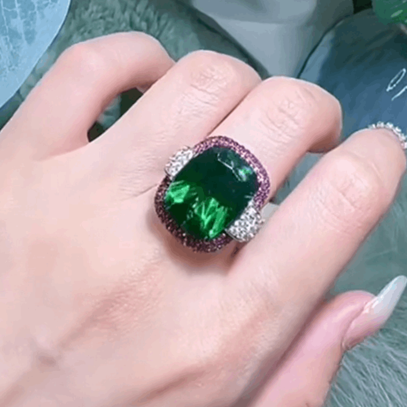 12Ct Green&Red Sapphire Baguette Cut Ring