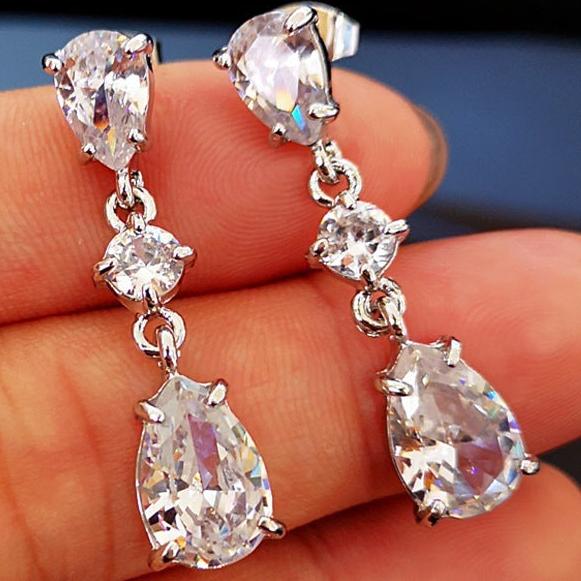 22Ct White Sapphire Pear Cut Drop Earrings