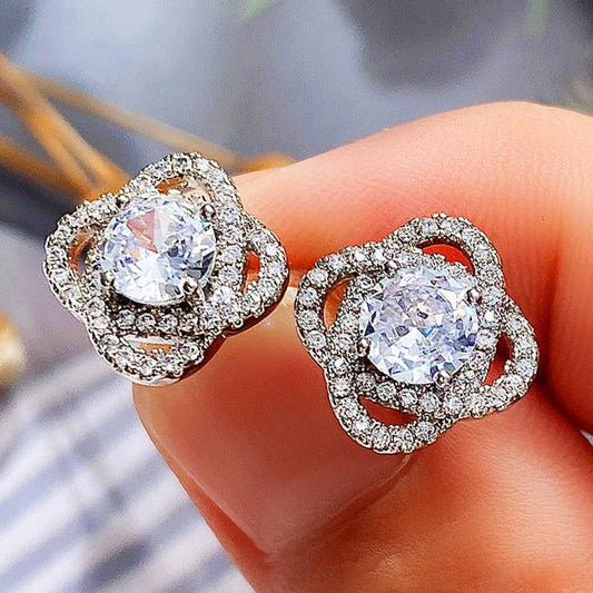 6Ct White Sapphire Round Cut Stud Earrings