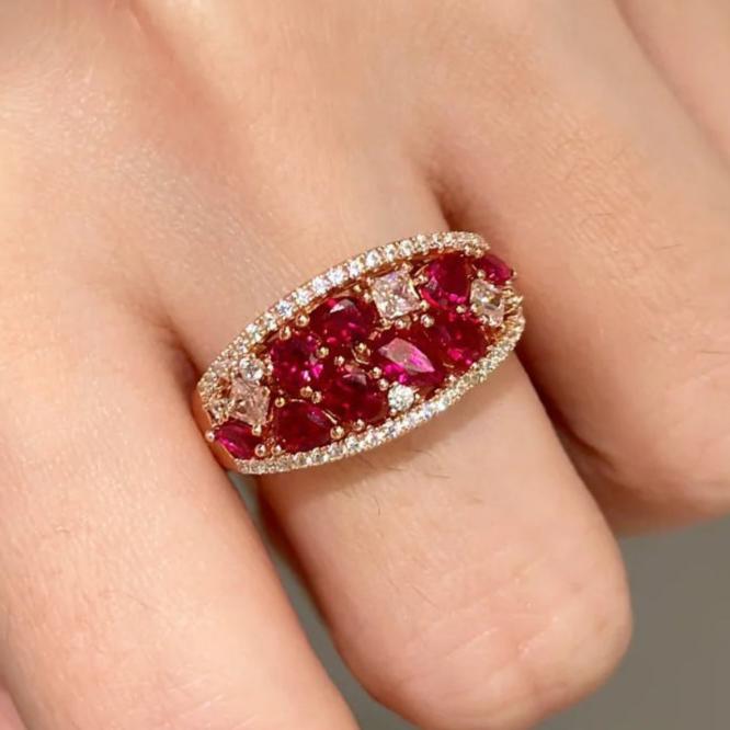 5Ct Red Sapphire Round Cut Engaement Ring