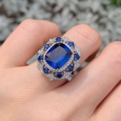 10Ct Blue Sapphire Cushion Cut Ring