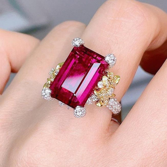 10Ct Red Sapphire Baguette Cut Engaement Ring