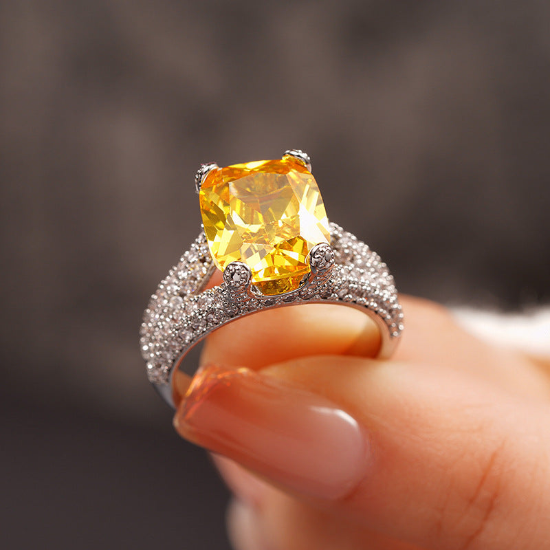 12Ct Yellow Sapphire Cushion Cut Ring