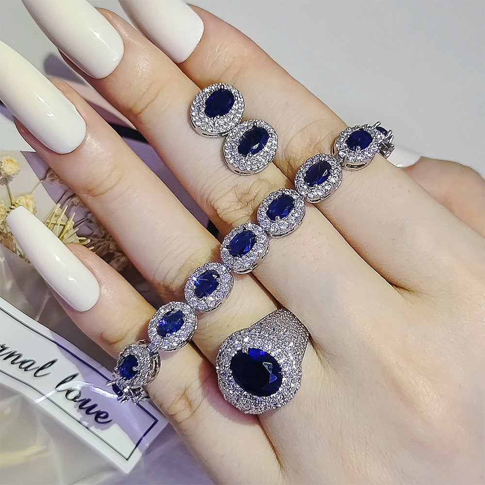 Blue Sapphire Oval Cut Jewelry Set