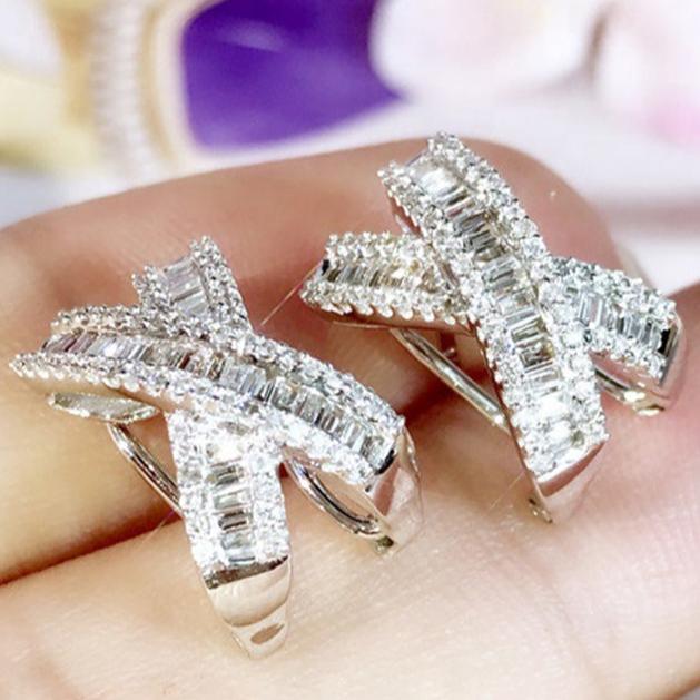 10Ct White Sapphire Baguette Cut Hoop Earrings