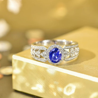 6Ct Blue Sapphire Oval Cut Ring