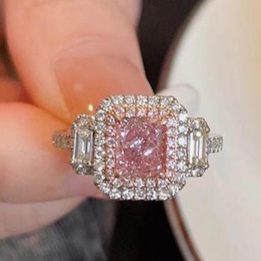 8Ct Pink Sapphire Baguette Cut Engaement Ring