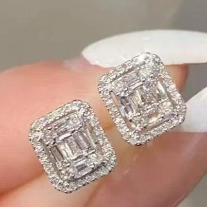 10Ct White Sapphire Baguette Cut Stud Earrings