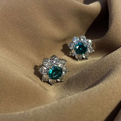 12Ct Green&White Sapphire Round Cut Stud Earrings