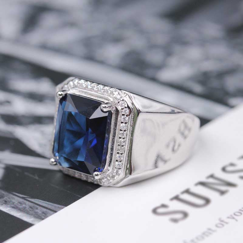 10Ct Blue Sapphire Baguette Cut Men's Ring