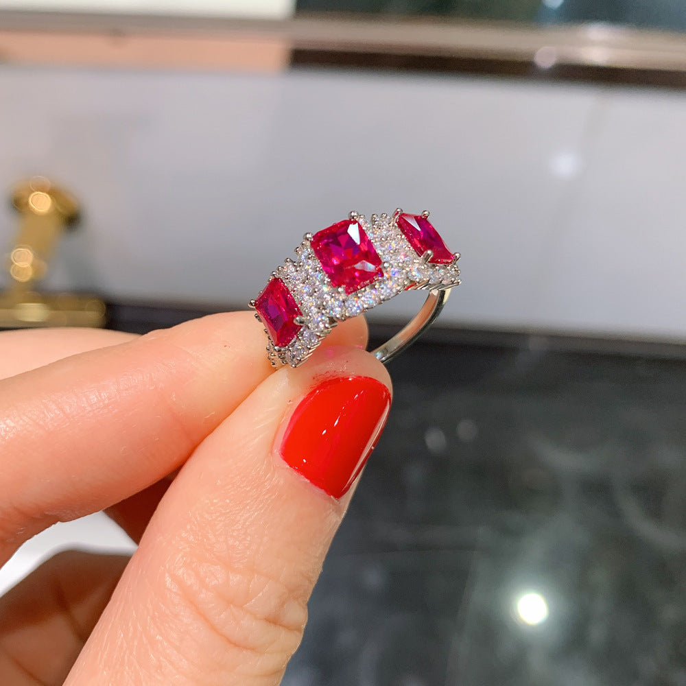 9Ct Red Sapphire Baguette Cut Ring