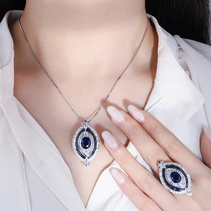 Blue Sapphire Oval Cut Jewelry Set