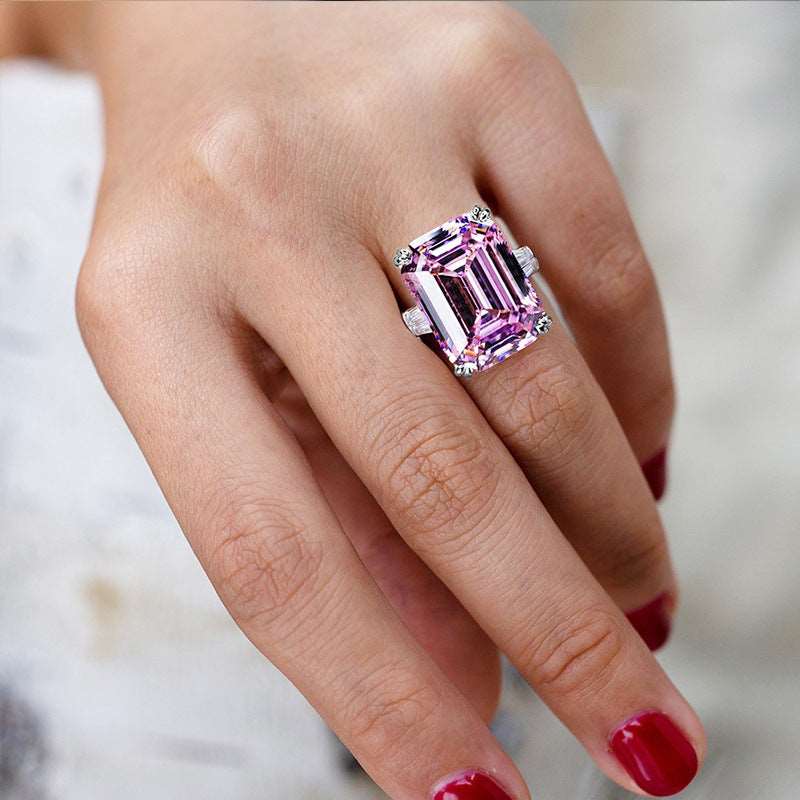 10Ct White&Pink Sapphire Baguette Cut Ring