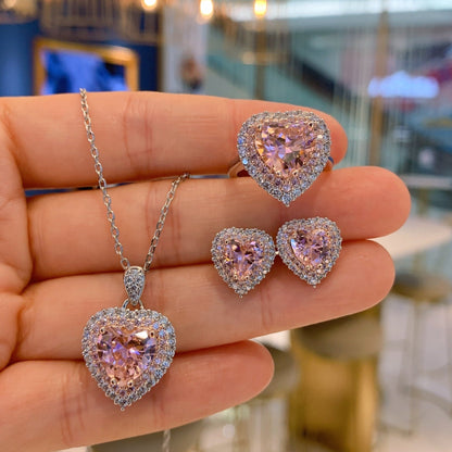 Pink Sapphire Heart Cut Jewelry Set