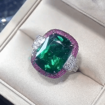 12Ct Green&Red Sapphire Baguette Cut Ring