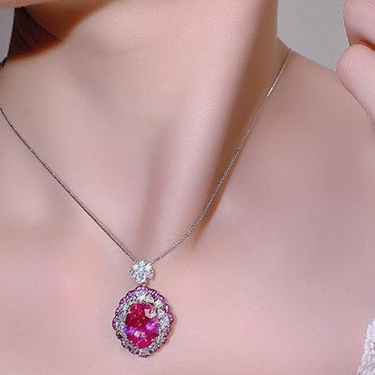 10Ct Red Sapphire Oval Cut Necklace