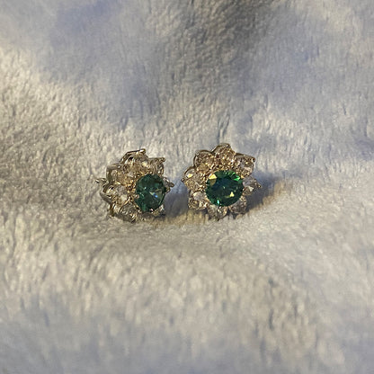 12Ct Green&White Sapphire Round Cut Stud Earrings