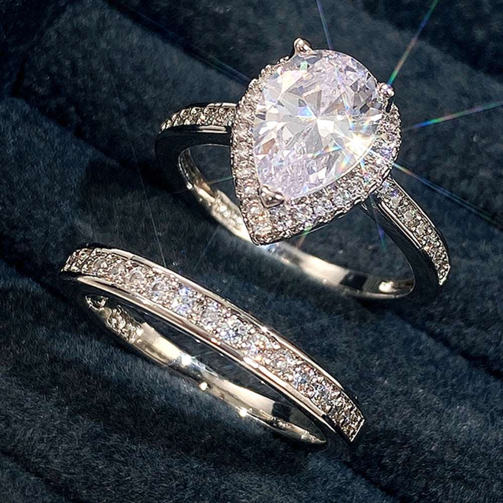 10Ct White Sapphire Pear Cut Rings Set