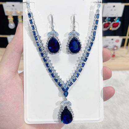 Blue Sapphire Pear Cut Jewelry Set