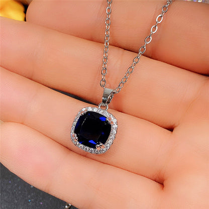 Blue Sapphire Cushion Cut Jewelry Set