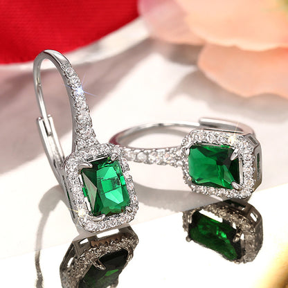 12Ct  Green Sapphire Baguette Cut Drop Earrings