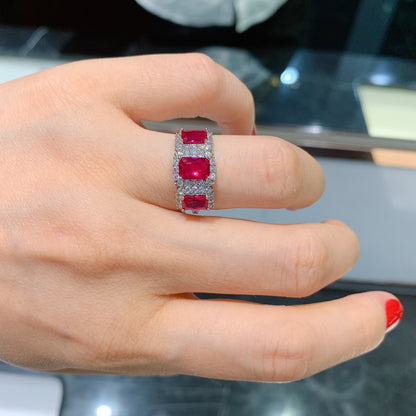 9Ct Red Sapphire Baguette Cut Ring