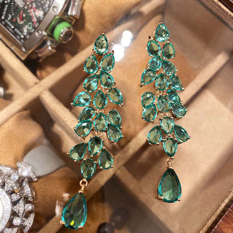 16Ct Green Sapphire Pear Cut Drop  Earrings